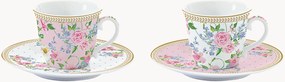 Porcelánové šálky na kávu's podšálkami Garden Joy, 4 ks
