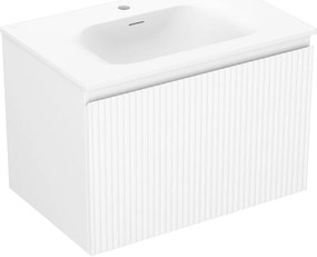 Mexen Rivel, kúpeľňová skrinka 70 cm s umývadlom Vela, 1 zásuvka, drážkovaná, biela matná, 91A20-07047-1-BF01-W23M01