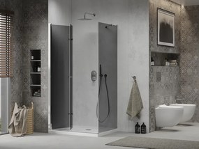 Mexen Lima, sprchový kút so skladacími dverami 80 (dvere) x 100 (stena) cm, 6mm šedé sklo, chrómový profil + slim sprchová vanička biela + chrómový sifón, 856-080-100-01-40-4010