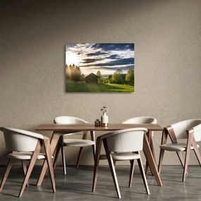 Sklenený obraz lesnej chaty (70x50 cm)