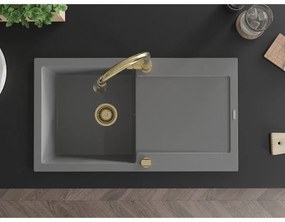 Mexen Leo, 1-komorový granitový drez 900x500x190 mm a drezová batéria Elia, šedá, 6501-71-670101-50