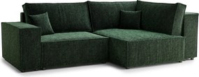 Tmavozelená ženilková rozkladacia/s úložným priestorom rohová pohovka (pravý roh/do L) Tonga – Maison de Rêve