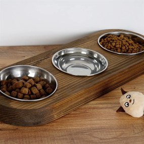 Sada 3 ks kovových misek pro zvířata v dřevěném rámu PETTO ořech