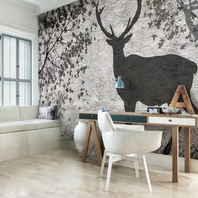 Fototapeta - Tieň jeleňa na šedej stene (254x184 cm)