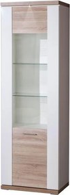 Vysoká vitrína Caracas typ 02, dub / biely lesk, s osvetlením