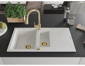 Mexen Matias, 1,5-komorový granitový drez 900x505x200 mm a drezová batéria Elia, biela, 6502-20-670101-50