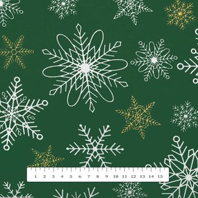 Biante Bavlnený behúň na stôl Sandra SA-703 Vianočné vločky na zelenom 45x120 cm