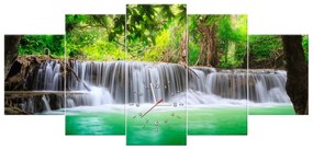Gario Obraz s hodinami Thajsko a vodopád v Kanjanaburi - 5 dielny Rozmery: 150 x 70 cm