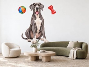 Nemecká doga s loptičkou a kosťou akvarelové textilné nálepky na stenu pre milovníkov dog hárok 29 x 46 cm