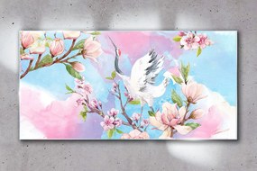 Skleneny obraz Vetvy kvety zvieracie vták