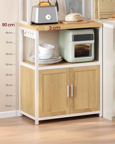 VASAGLE kuchynská polica s integrovanou zásuvkou 40×60×170 cm, dub-biela