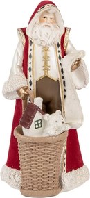 Červená dekorácia Santa v kožuchu a noší s darčekmi - 15*14*29 cm
