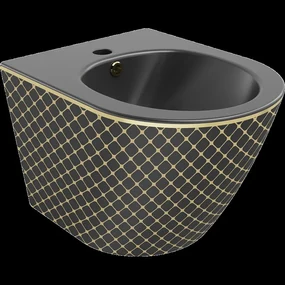 Mexen Lena závesný bidet, Čierna matná/Zlatá mriežkový vzor - 35224879