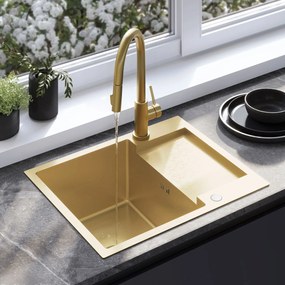 Rea Paul, 1-komorový oceľový drez 600x480x185 mm, zlatá matná, ZLE-06010