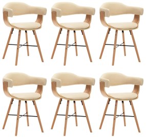 Jedálenské stoličky 6 ks, krémové, umelá koža a ohýbané drevo