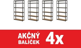 Akcia 4x Regál 220x90x60 cm lakovaný 6-policový, nosnosť 1050 kg - čierny - 4ks