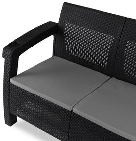 Záhradná pohovka Flint 182 cm z umelého ratanu čierna/sivá