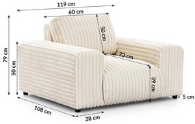 Krémové menčestrové kreslo Justin – Ropez