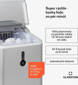 Klarstein Chillout, výrobník ľadu, oblé kúsky ľadu, 12 kg/24 h, nádrž 1,5 l, strieborný