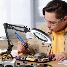 LED Stmievateľná stolná lampa s lupou LED/11W/5V čierna