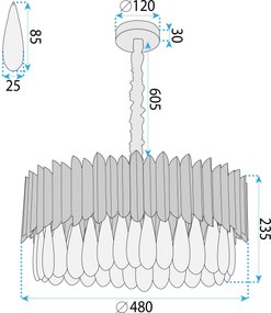 Toolight Toolight, krištáľové stropné svietidlo 8xE14, APP1657-8CP, čierna, OSW-04062