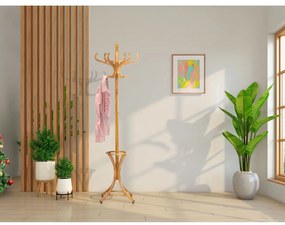 Drevený stojanový vešiak, tmavý dub, 52 x 186 cm