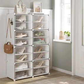 8-priehradkový modulárny úložný organizér, plastová skrinka na topánky, biela