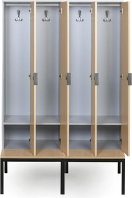 Drevená šatníková skrinka S4 s lavičkou, 4 oddiely, 1871 x 1200 x 500/800 mm, demont, otočný zámok, sivá/grafit