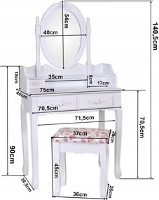 Kvalitný toaletný stolík s otáčacím zrkadlom a stoličkou