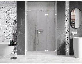 Mexen Lunar-F, L pravé sklápacie sprchové dvere 125 cm, 8mm číre sklo, biely profil, 836SL-125-050-20-00-P