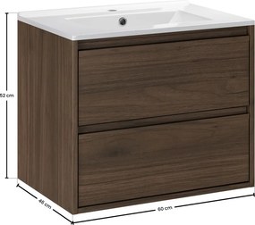 Závěsná skříňka Villa Lava se zápustným umyvadlem 60 cm ořech