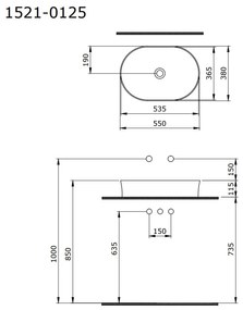 BOCCHI Sottile Slim Line - Umývadlová misa 550x380 mm, bez prepadu, biela lesklá