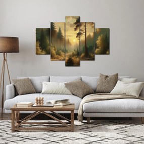 Obraz - Slnko žiariace lesom (150x105 cm)