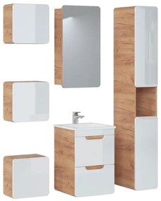 Zostava kúpeľňového nábytku BÁRA 40 cm s vysokou slim skrinkou vr. zápustného keramického umývadla