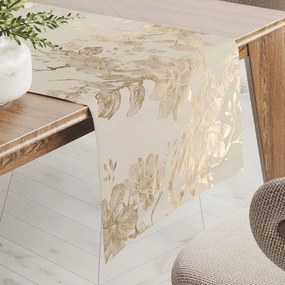 Biante Zamatový behúň na stôl Isabela Flower IBL-023 Zlaté kvety na krémovom 35x140 cm