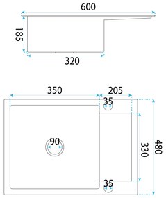 Rea Paul, 1-komorový oceľový drez 600x480x185 mm, čierna matná, ZLE-06011