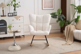 Hojdacie kreslo, relaxačné kreslo s plyšovým poťahom, bielej farby