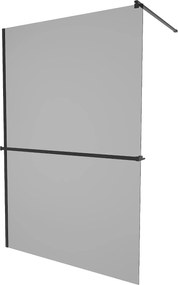 Mexen Kioto+, sprchová zástena s poličkou a držiakom na uteráky 130 x 200 cm, 8mm šedé sklo, čierny profil, 800-130-121-70-40