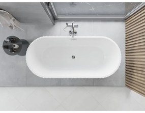 Mexen Yara, voľne stojaca ryhovaná vaňa 170 x 75 cm, biela-čierna, chrómový prepad, 52861707575-01