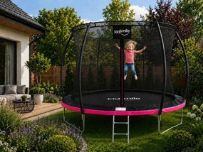 TRENDIE Trampolína s vnútornou sieťou 312 cm ružová + rebrík