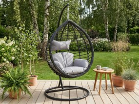 Závesné kreslo TARINO so stojanom, čierne/sivý vankúš