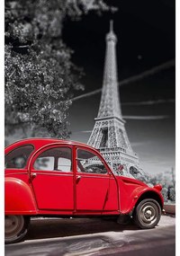 Ceduľa Pariž Red Car Eifel Tower 40 x 30 cm