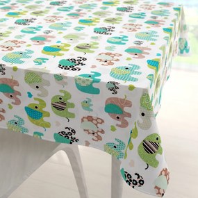 Biante Detský bavlnený štvorcový obrus Sandra SA-035 Zelené sloníky na bielom 80x80 cm