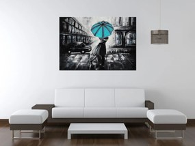 Gario Ručne maľovaný obraz Tyrkysový bozk v daždi Rozmery: 100 x 70 cm