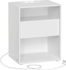 Nočný stolík s funkciou nabíjania, Montáž bez náradia, Príručný stolík s USB, biely