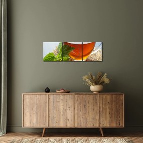 Obraz šálky s čajom (s hodinami) (90x30 cm)