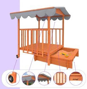 Pieskovisko s verandou HAPPY, 130x130x143 cm, hnedá/šedá Jurhan