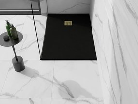 Mexen Stone+, obdĺžniková vanička z minerálneho kompozitu 100 x 70 cm, čierna, zlatá lesklá krytka, 44707010-G