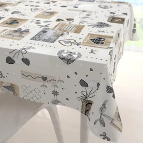 Biante Dekoračný štvorcový obrus Porto PRT-014 Hnedo-sivé srdiečka na krémovom 90x90 cm