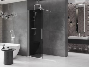 Mexen Velar, sprchová zástena s posuvnými dverami Walk-in 140 x 200 cm, 8mm šedé sklo, biela matná, 871-140-000-43-20